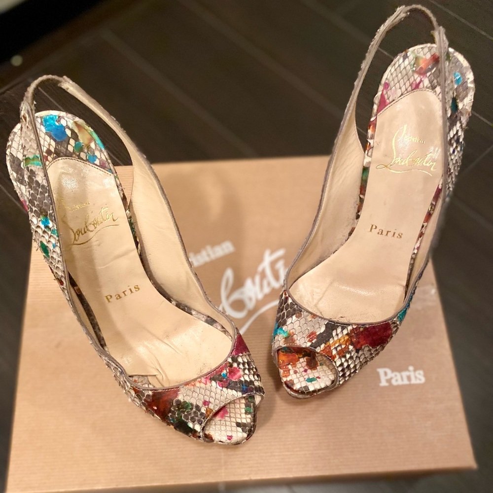 Christian Louboutin Peeptoe Python Carnaval Sling… - image 3